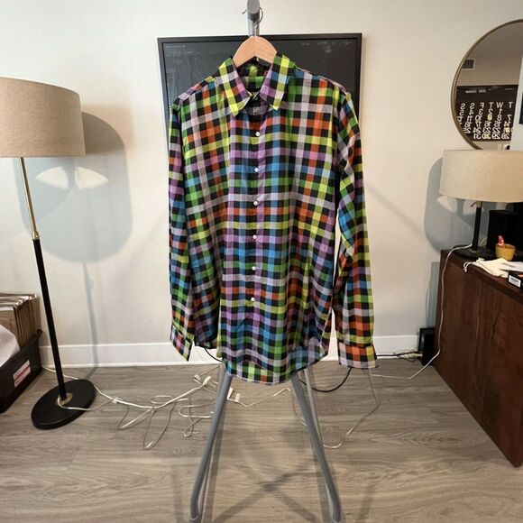 Double Rainbouu - PRIDE PLAID BLACK SUNDOWN SHIRT Sz Medium - Multi - Picture 1 of 8